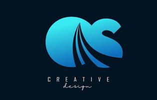kreative blaue buchstaben os os logo mit führenden linien und straßenkonzeptdesign. Buchstaben mit geometrischem Design. vektor