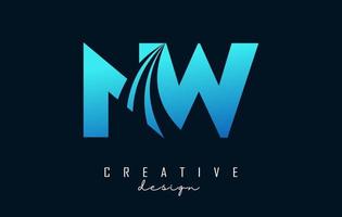 kreative blaue buchstaben nw nw-logo mit führenden linien und straßenkonzeptdesign. Buchstaben mit geometrischem Design. vektor
