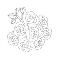 Rosen-Blumen-Doodle-Wiederholungsmuster mit Linienkunst-Malseitenzeichnung von monochromem Skizzendesign vektor