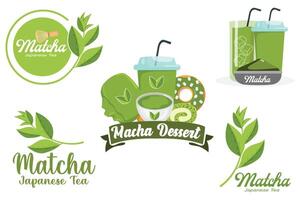 Vektorillustration des grünen Pflanzen-Matcha-Logos als Matcha-Getränk oder Matcha-Dessert, Grüntee-Design vektor
