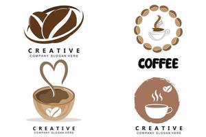 Kaffeebohne-Pflanzenlogovektor für Kaffeegetränk-Designillustration vektor