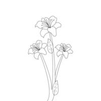 Lily Flower Line Art Zeichnung von fortlaufenden Bleistiftgrafiken für Kinderfarbseiten des Druckelements vektor