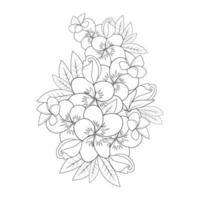 Plumeria-Blumenlinie Kunstskizze mit Umrissstrich der Doodle-Malseite zum Drucken vektor