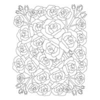 Rosen-Blumen-Doodle-Wiederholungsmuster mit Linienkunst-Malseitenzeichnung von monochromem Skizzendesign vektor