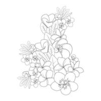 Frangipani-Blume doodle Färbung Seite Umriss Vektor-Illustration von isoliert in weißem Hintergrund vektor