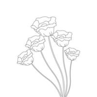 målarbok handritad blommavallmo av vektorillustration på vit bakgrund vektor