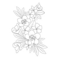 Plumeria Blume Doodle Malvorlagen Umriss Vektor-Illustration von isoliert in weißem Hintergrund vektor