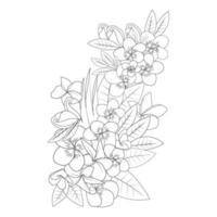 frangipani blomma doodle målarbok kontur vektor illustration av isolerade i vit bakgrund