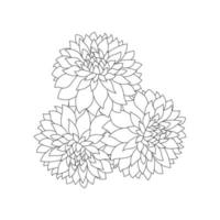 dahlia eller dalia blomma målarbok med vektorillustrationer i handritad skiss doodle stil linjekonst vektor