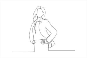 durchgehende einzeilige zeichnung moderne geschäftsfrau im büro. modernes frauenkonzept. einzeiliges zeichnen design vektorgrafik illustration. vektor