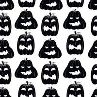 Nahtloses Muster mit schwarzer Silhouette eines Kürbisgesichtes für Halloween auf weißem Hintergrund vektor