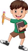 pojke håller penna och bär bok vektor