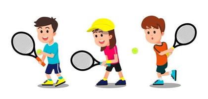 die Kinder mit einigen Posen beim Tennisspielen vektor