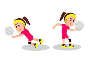 några poser av en liten flicka medan hon spelar volleyboll vektor