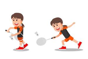 kleines Mädchen mit einigen Posen beim Badmintonspielen vektor