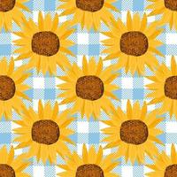 nahtloses Muster mit Sonnenblumen auf kariertem Hintergrund. Geschenkpapiermuster. Aquarell-Vektor. vektor