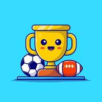 söt sport trofé med fotboll och rugby tecknad vektor ikonillustration. sport objekt ikon koncept isolerade premium vektor. platt tecknad stil
