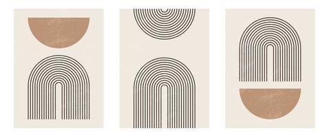 Set aus modernem minimalistischem Kunstdruck aus der Mitte des Jahrhunderts mit organischer natürlicher Form. abstrakter zeitgenössischer ästhetischer Hintergrund mit geometrischer minimaler schwarzer Linie auf Beige. Boho-Wanddekoration. vektor