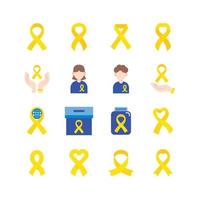 vektor gult band kors sarkom cancer dag ikon. platt ikoner set. mänsklig cancermedvetenhet konceptidé.