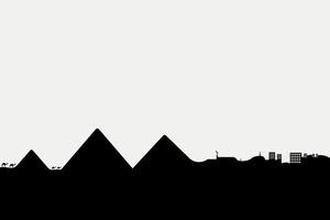 ägyptische Pyramiden-Landschaftssilhouette, mit Gizeh-Stadt und Kamelen im Hintergrund. vektor
