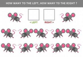 Lernspiel für Kinder, wie viele Mäuse nach links und wie viele nach rechts gehen vektor
