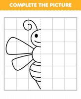 Bildungsspiel für Kinder runden das Bild ab süßer halber Umriss des Bienenkopfes zum Zeichnen vektor