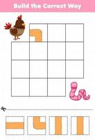 Lernspiel für Kinder Bauen Sie den richtigen Weg und helfen Sie dem niedlichen Huhn, sich zum Wurm zu bewegen