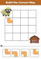 Lernspiel für Kinder Bauen Sie den richtigen Weg und helfen Sie niedlichen Schafen, sich in den Schafstall zu bewegen vektor