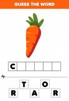 utbildning spel för barn gissa ordet bokstäver öva söt grönsak morot vektor