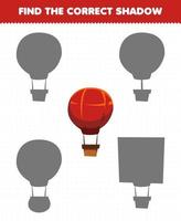 Lernspiel für Kinder Finden Sie den richtigen Schattensatz des Transportballons vektor