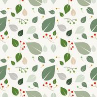 Vektor-Hintergrund nahtlose Muster aus grünen Blättern sind rote Früchte auf weißem Hintergrund vektor