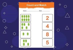 räkna och matcha arbetsblad för barn. räkna och matcha med rätt siffra. matchande utbildningsspel vektor