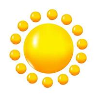 gelbe Sonne mit Strahlen, Sonnenstern. realistisches 3D-Vektorsymbol. Cartoon-minimaler Stil. sommer, wetter, natur, raumkonzept. Vektor-Illustration vektor