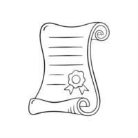 Scroll-Diplom im Doodle-Stil, Vektorillustration. Symbolzertifikat für Druck und Design. isoliertes Element auf weißem Hintergrund. zurück zum schulkonzept, handgezeichnete skizze vektor