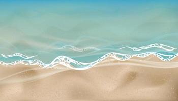 blauer ozean mit weicher wellenform und sandstrand, sandstrand für hintergrund. draufsichtvektorillustration sandstruktur, hintergrund braune strandsanddüne für sommerbanner cancept vektor