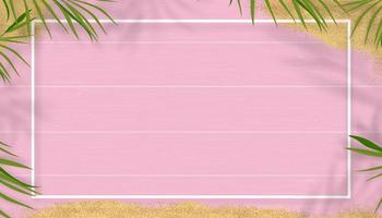 hej sommar med grön natur tropiska palmblad med skugga på rosa träbakgrund för resor, semester koncept. ovanifrån sommar banner bakgrund med kopia utrymme för advertise, rea promotion vektor