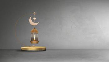 eid mubarak gratulationskort bakgrund med halvmåne, stjärna, traditionell islamisk lykta på grå cementvägg textur bakgrund. vektor bakgrund av muslimska symboliska för ramadan