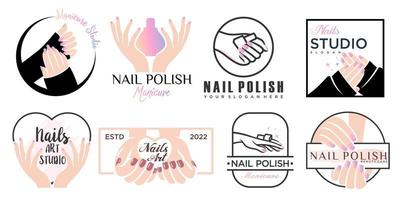 nagelkonst studio eller nagellack ikonuppsättning logotyp designmall vektor