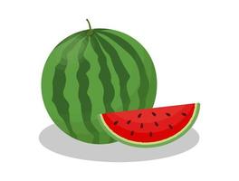 Wassermelone und saftige Wassermelonenscheibe vector Illustration in einem flachen Design, das auf Weiß lokalisiert wird