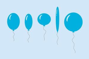 haufen luftballons für geburtstag und party. verschiedene fliegende ballons mit seil. blaue Bälle auf weißem Hintergrund. Ballon im Cartoon-Stil zum Feiern und Feiern, für Jungen, Gender-Party. vektor