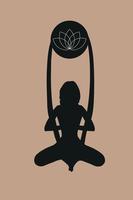 Silhouette eines Mädchens, das meditiert, Aerial Yoga macht, in Lotusposition an Bändern im gesichtslosen Stil hängt vektor
