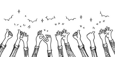 Hand gezeichnet von den Händen, die Ovationen klatschen. Applaus, Handgeste im Doodle-Stil, Vektorillustration vektor
