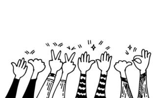 händerna klappar. händerna upp, applåder och tummen upp gester. händer människor för konceptdesign. doodle vektor illustration