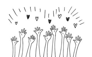 doodle händer upp en förening, enhet, partners, företag, vänskap. vektor illustration