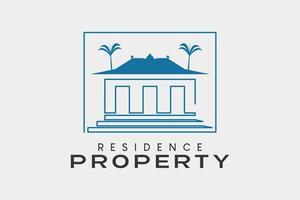 fastighetslogotyp med en husikon och en palm eller kokospalm i ett kreativt koncept, en logotyp för bostadsfastigheter vektor