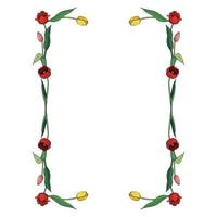 rechteckiger Rahmen aus Tulpen. dekoratives Element mit Blumen auf weißem Hintergrund für Ihr Design vektor