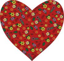 Herz aus floralen Elementen auf rotem Hintergrund. vorlage mit romantischen floralen kritzeleien für das frühlingsdesign der saison vektor
