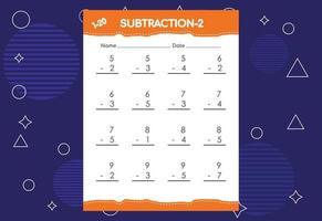 subtraktion arbetsblad för barn. kalkylblad för pedagogiska matematikaktiviteter för barn vektor
