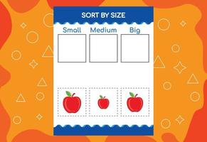 Sortieren Sie Bilder nach Größe mit Früchten. pädagogisches arbeitsblatt für kinder vektor