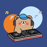 seriefigur björn dj blanda musik, musik mixer, platt illustration vektor